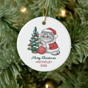 Adorno De Cerámica Gato personalizado con sombrero de Santa árbol de