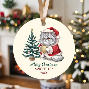 Adorno De Cerámica Gato personalizado con sombrero de Santa árbol de