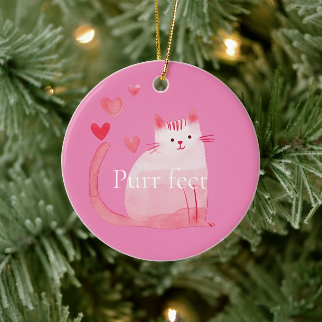 Adorno De Cerámica Gato Pink Purrfect (Árbol)