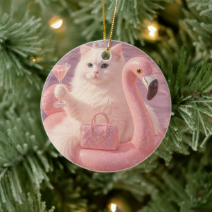 Adorno De Cerámica Gato Princesa de Lujo en Flotador de Piscina Flame