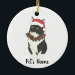 Adorno De Cerámica Gato ragamuffin de Tuxedo personalizado<br><div class="desc">Haz la lista de este año con un adorno de tu elfo de gato suavizado favorito!</div>