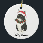 Adorno De Cerámica Gato ragamuffin de Tuxedo personalizado<br><div class="desc">Haz la lista de este año con un adorno de tu elfo de gato suavizado favorito!</div>