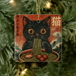 Adorno De Cerámica Gato Ramen japonés gracioso gráfico Kawaii Cat Ani