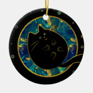Adorno De Cerámica Gato rechoncho negro divertido