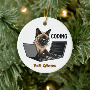 Adorno De Cerámica Gato siamés de dibujos animados programando