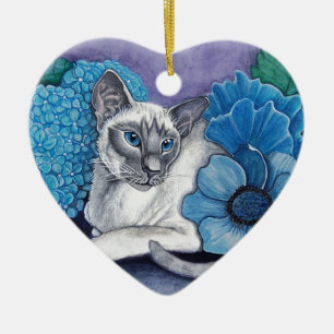 Adorno De Cerámica Gato Siamés De Punto Azul