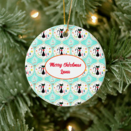 Adorno De Cerámica Gato siamés retro de Navidad Ogee nombre de mascot