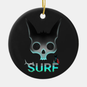 Adorno De Cerámica Gato Skull Graffiti Surf