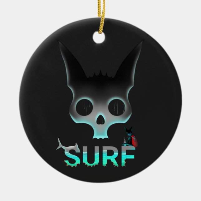 Adorno De Cerámica Gato Skull Graffiti Surf (Frente)