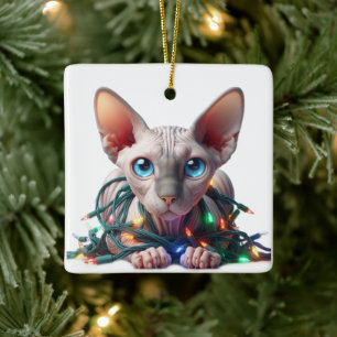 Adorno De Cerámica Gato Sphynx Navidad
