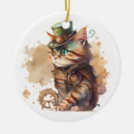 Adorno De Cerámica Gato Steampunk