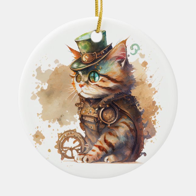 Adorno De Cerámica Gato Steampunk (Frente)