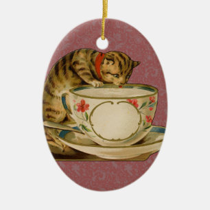 Adorno De Cerámica Gato Taza de Té Lindo Vintage Victoriano Mascota C