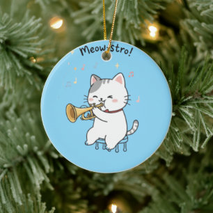 Adorno De Cerámica Gato Trompeta Divertido – Jazz Felino Adorable