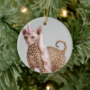 Adorno De Cerámica Gato Unicornio Leopardo Glam en Tacones de Pelaje