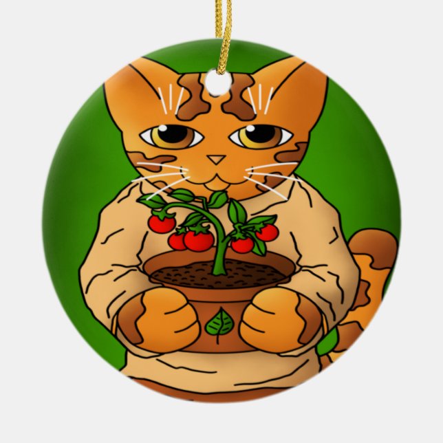 Adorno De Cerámica Gato Vegan Gardener (Frente)