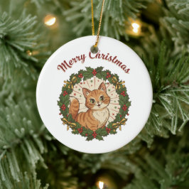 Adorno De Cerámica Gato Vintage Feliz Navidad Gato Retro