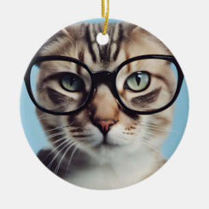 Adorno De Cerámica Gato vistiendo gafas