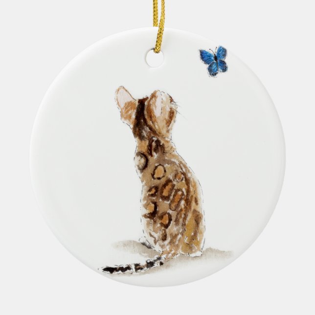 Adorno De Cerámica Gato y mariposa de Bengala (Frente)