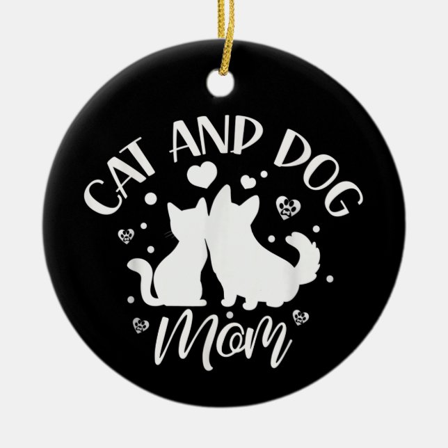 Adorno De Cerámica Gato Y Perro Mamá Chica Perro Perro Gatos Madre Ma (Frente)