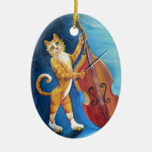 Adorno De Cerámica Gato y un violín
