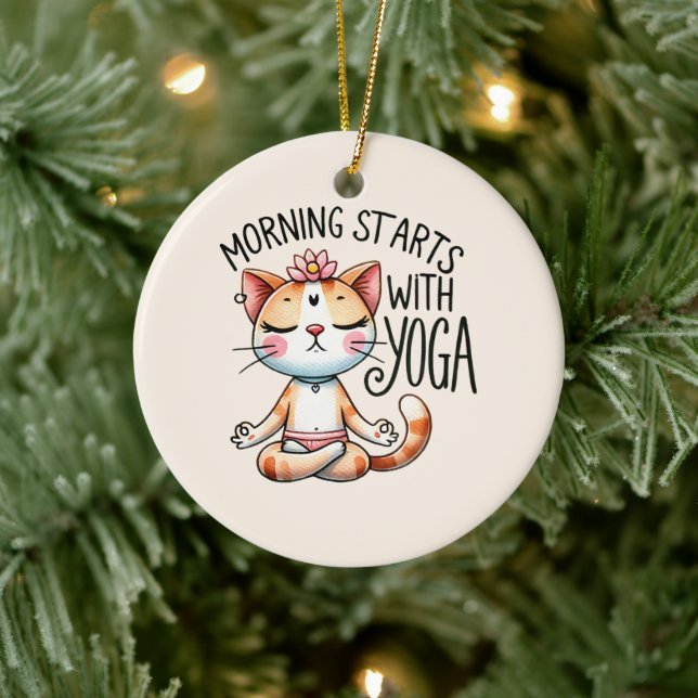 Adorno De Cerámica Gato Yoga Pose - Mañana Empieza Con Yoga (Árbol)