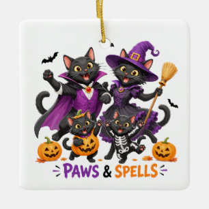 Adorno De Cerámica Gatos adorables de Halloween con patas y hechizos