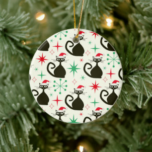 Adorno De Cerámica Gatos Atómicos Retro de Navidad de Mitad de Siglo 