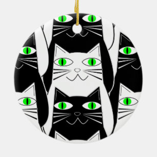 Adorno De Cerámica Gatos blancos y negros