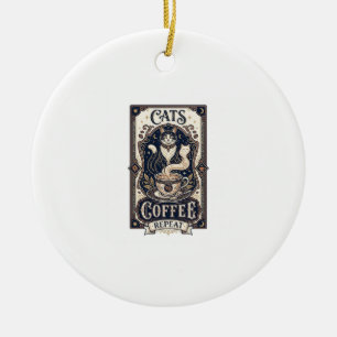 Adorno De Cerámica Gatos Café Repetir Gato Café Arte Vector Vintage S