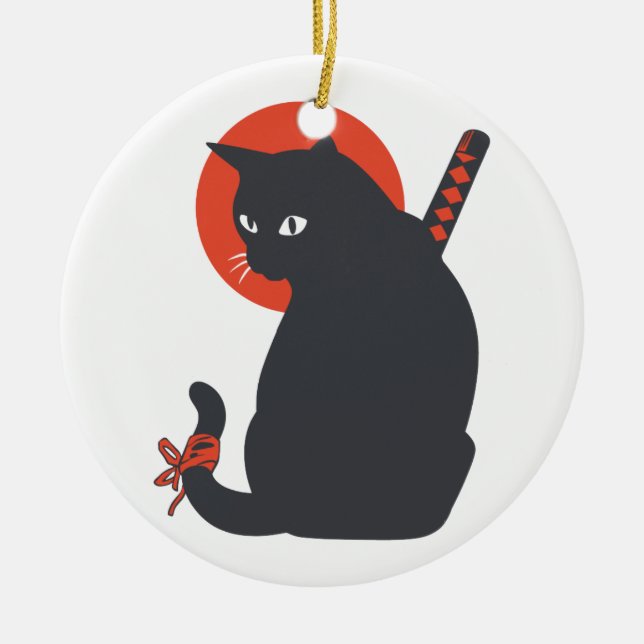 Adorno De Cerámica Gatos como guerrero Samurai - Elegir color de fond (Frente)