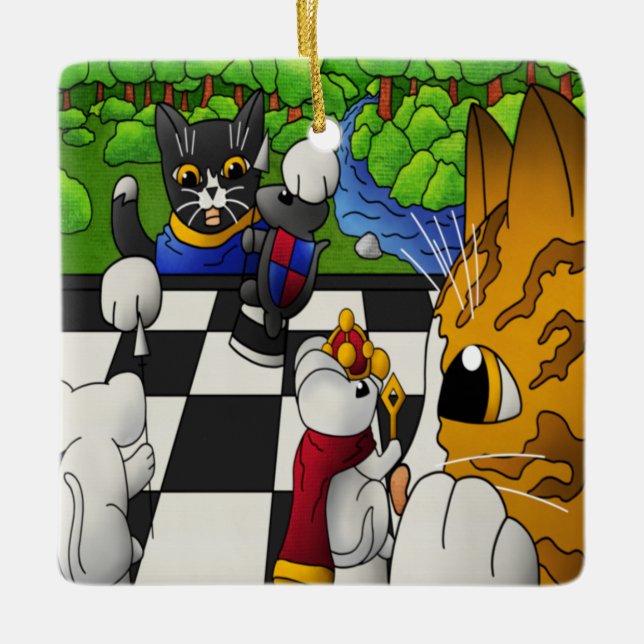 Adorno De Cerámica Gatos de ajedrez en el parque (Anverso)