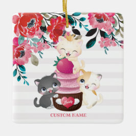 Adorno De Cerámica Gatos de dibujos animados florales caprichosos Cup