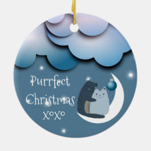 Adorno De Cerámica Gatos de Navidad perfectos en la Luna Personalizad
