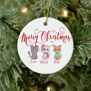 Adorno De Cerámica Gatos de Navidad personalizados