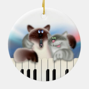 Adorno De Cerámica Gatos de piano