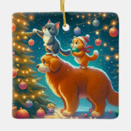 Adorno De Cerámica Gatos De Pie En Perro Para Decorar Árbol De Navida