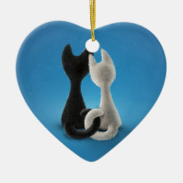 Adorno De Cerámica Gatos del amor blancos y negros