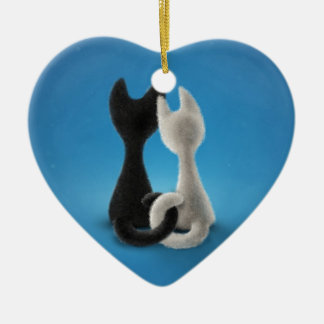 Adorno De Cerámica Gatos del amor blancos y negros