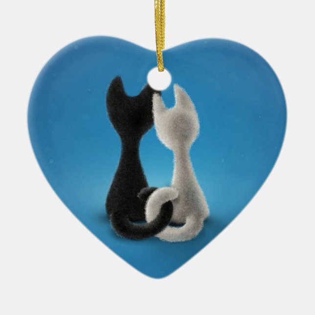 Adorno De Cerámica Gatos del amor blancos y negros (Frente)