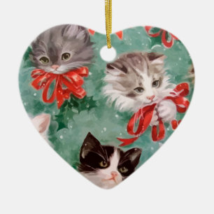 Adorno De Cerámica Gatos del navidad del vintage