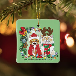 Adorno De Cerámica Gatos divertidos de Navidad Foto navideña de herma
