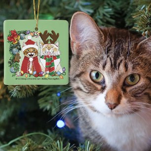 Adorno De Cerámica Gatos divertidos de Navidad Foto navideña de herma