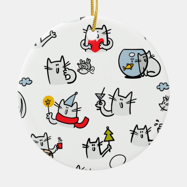 Adorno De Cerámica Gatos divertidos, leche y magia. (Frente)