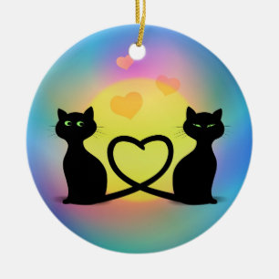 Adorno De Cerámica Gatos en amor