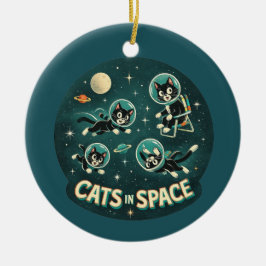 Adorno De Cerámica Gatos en el espacio OVNI humor divertido gatito
