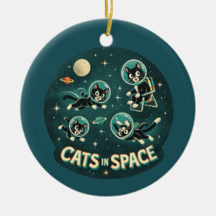 Adorno De Cerámica Gatos en el espacio OVNI humor divertido gatito