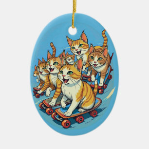 Adorno De Cerámica Gatos en monopatín en movimiento