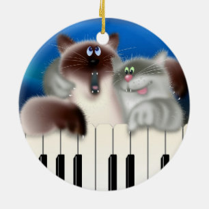Adorno De Cerámica Gatos jugando al piano