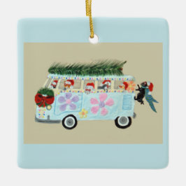 Adorno De Cerámica Gatos locos en su hippie van de Navidad